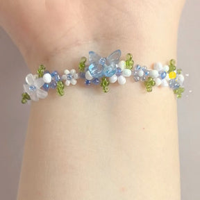 Forget-me-not~ fresh and elegant original hand-made beaded bracelet blue summer small fresh crystal flower bracelet