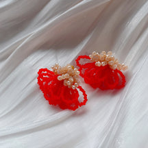 Spring and summer new products, contrasting beaded earrings, frosted crystal handmade earrings, girly heart, sweet age, no ear piercing, ear clips