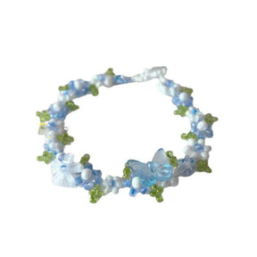 Forget-me-not~ fresh and elegant original hand-made beaded bracelet blue summer small fresh crystal flower bracelet