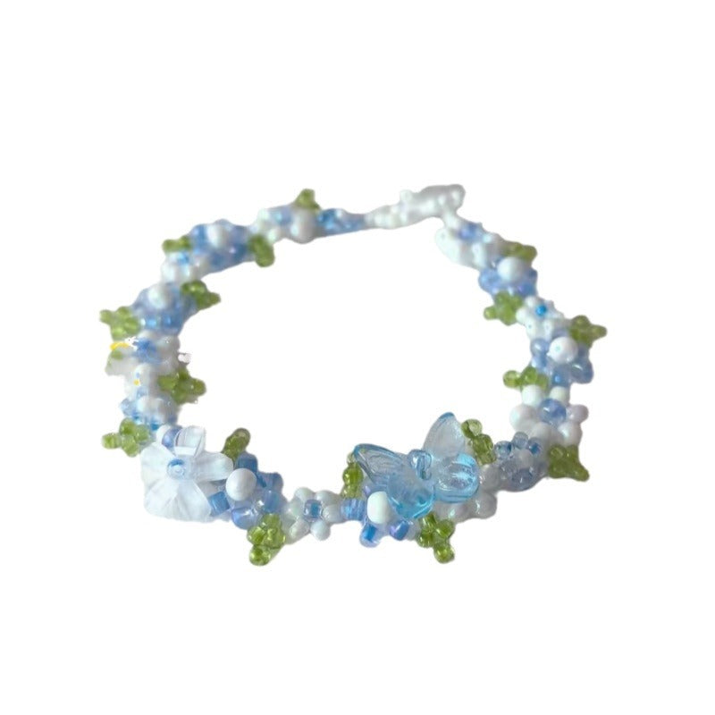 Forget-me-not~ fresh and elegant original hand-made beaded bracelet blue summer small fresh crystal flower bracelet