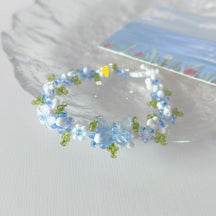 Forget-me-not~ fresh and elegant original hand-made beaded bracelet blue summer small fresh crystal flower bracelet