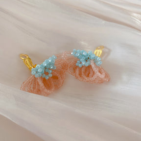 Spring and summer new products, contrasting beaded earrings, frosted crystal handmade earrings, girly heart, sweet age, no ear piercing, ear clips