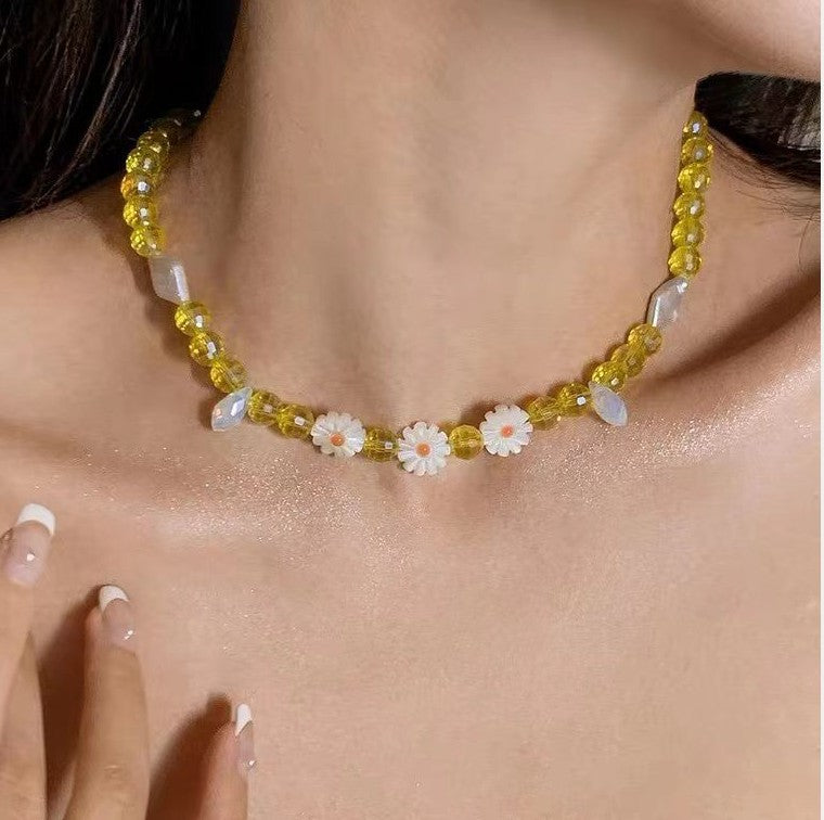 New Trendy Summer Bracelet Shell Crystal Freshwater Pearl Daisy Clavicle Necklace Women